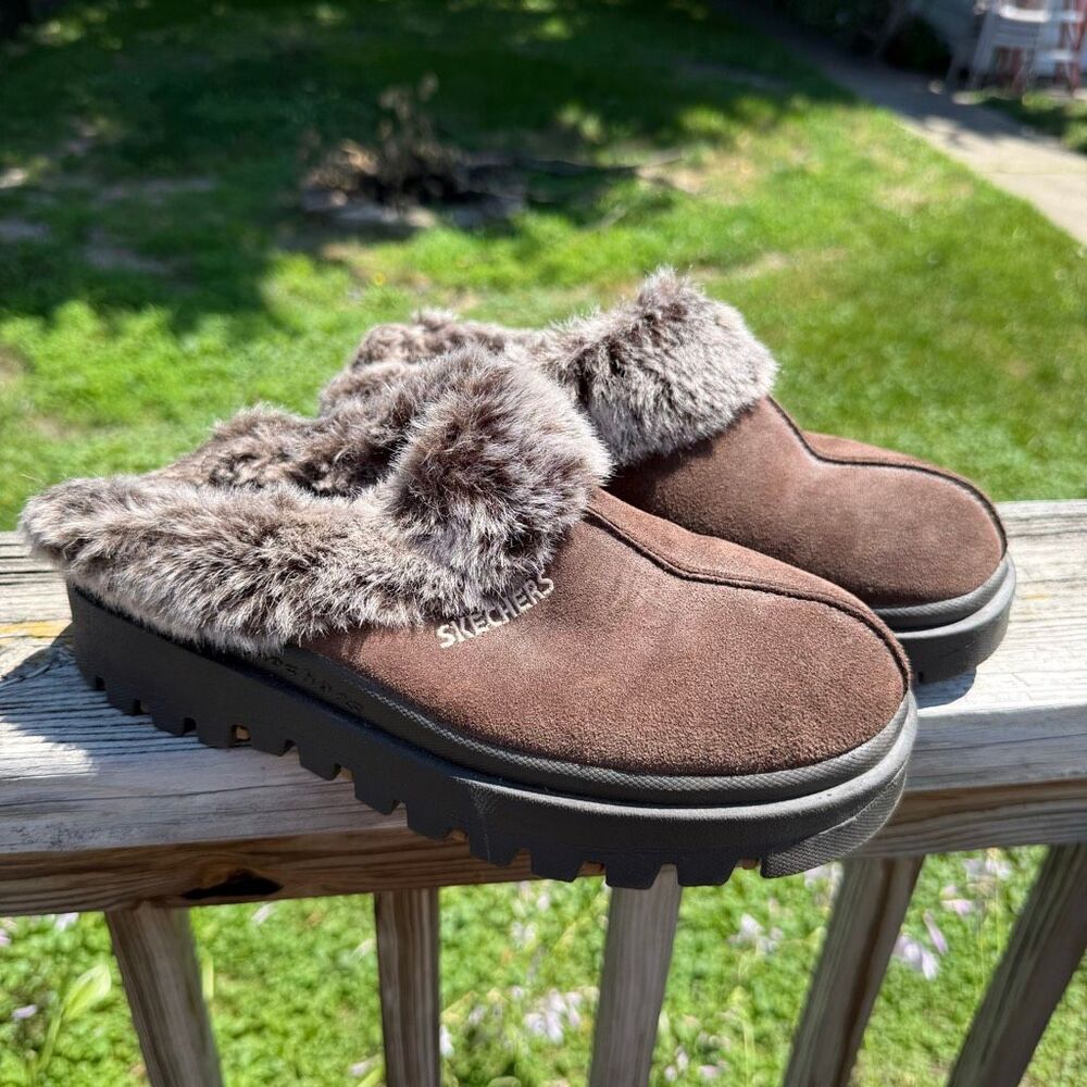 Y2K Skechers Brown Faux Fur Platform Mule Clogs Women’s Size 9